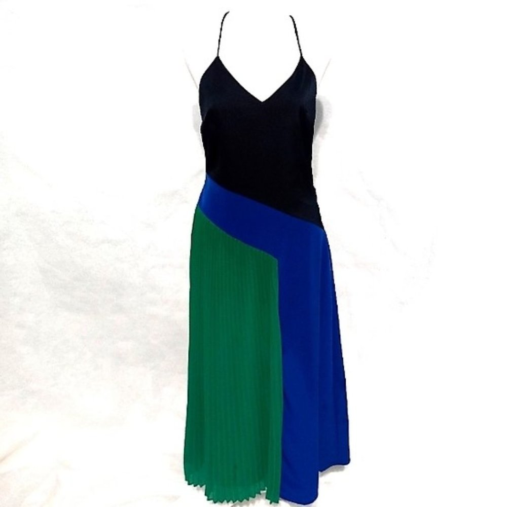 Cushnie Navy Blue and Green Slip Dress